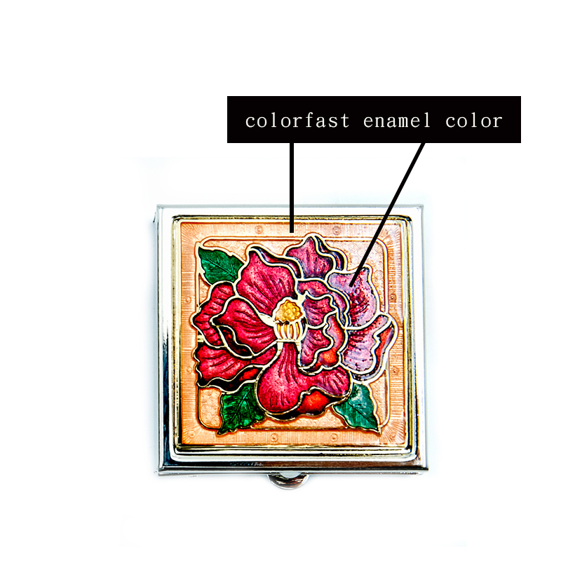 Square-shaped enamel pill box